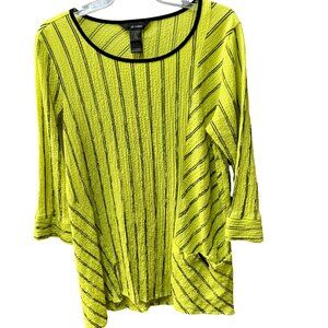 Ali‎ Miles Chartreuse Boxy Lagenlook Tunic Blouse Size Small 3/4 Sleeves Pocket